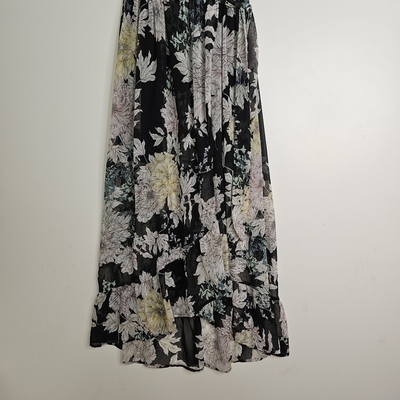 BAND of Gypsies Faux Wrap Dress  Black Floral Chiffon High Low Maxi sz S - Picture 4 of 11